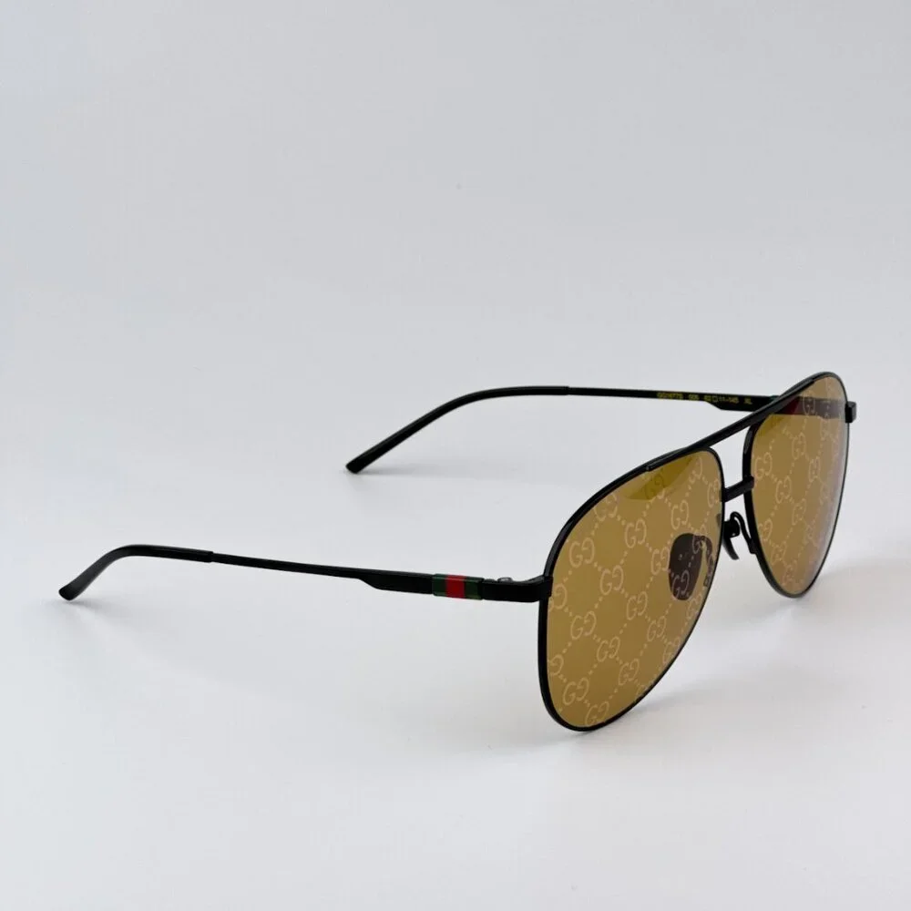 Gucci GG1677S 005 BRAND NEW Sunglasses Black Yellow Mirror Logo Pilot Unisex